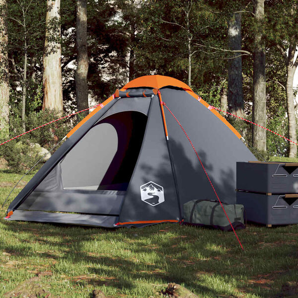 vidaXL Tente de camping à dôme 4 personnes gris et orange imperméable