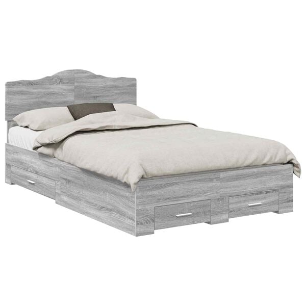vidaXL Cadre de lit Gris Sonoma 135 x 190 cm Bois d'ing&eacute;nierie