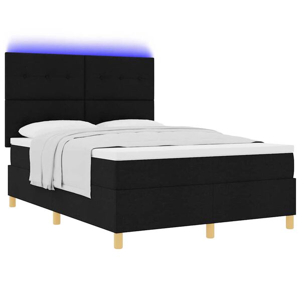 vidaXL Lit &agrave; ressort LED avec matelas Noir 160 x 200 cm tissu