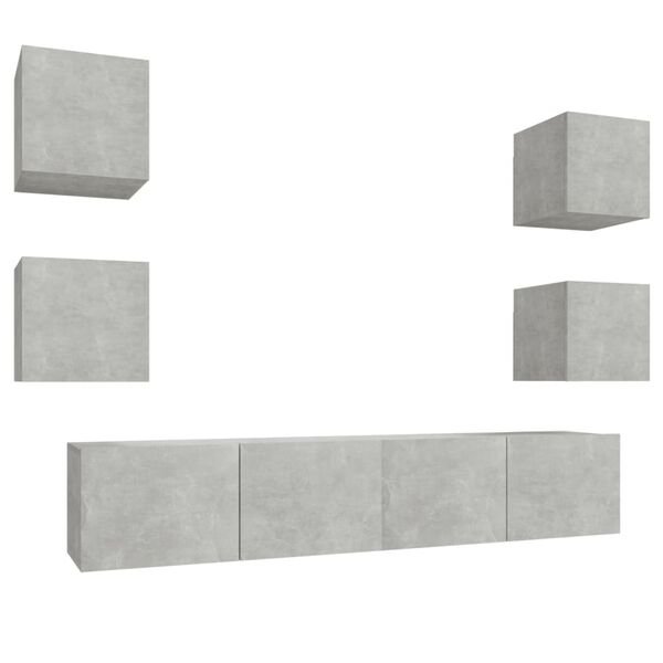 vidaXL Ensemble de meubles TV 6 pcs Gris b&eacute;ton Bois d'ing&eacute;nierie