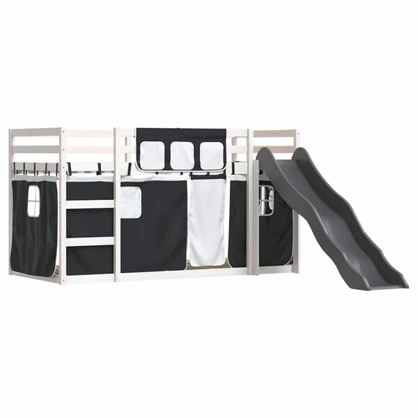 vidaXL Lit superpos&eacute; sans matelas avec toboggan blanc noir 90x200 cm