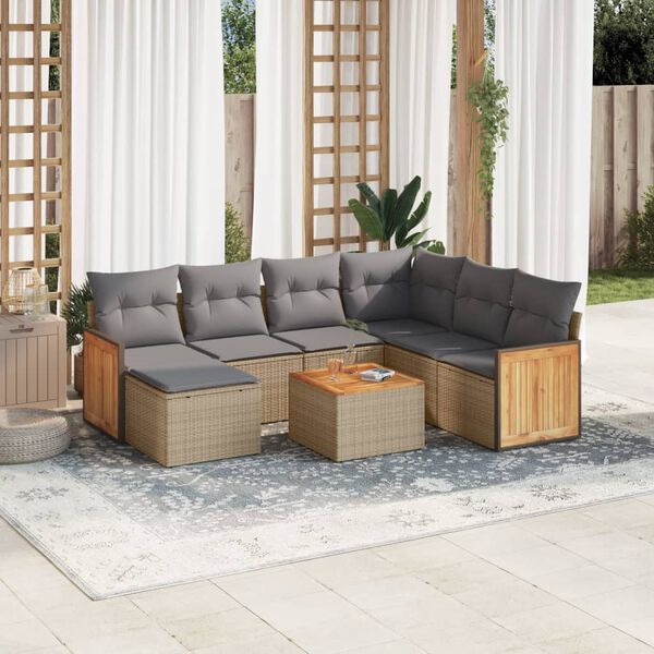 vidaXL Salon de jardin avec coussins 8 pcs beige r&eacute;sine tress&eacute;e