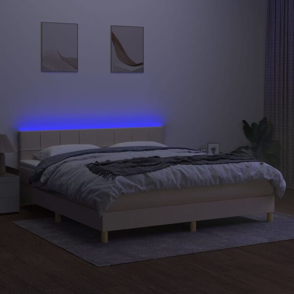 vidaXL Sommier &agrave; lattes de lit avec matelas LED Cr&egrave;me 160x200 cm Tissu