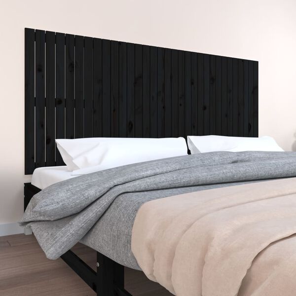 vidaXL T&ecirc;te de lit murale Noir 204x3x90 cm Bois massif de pin