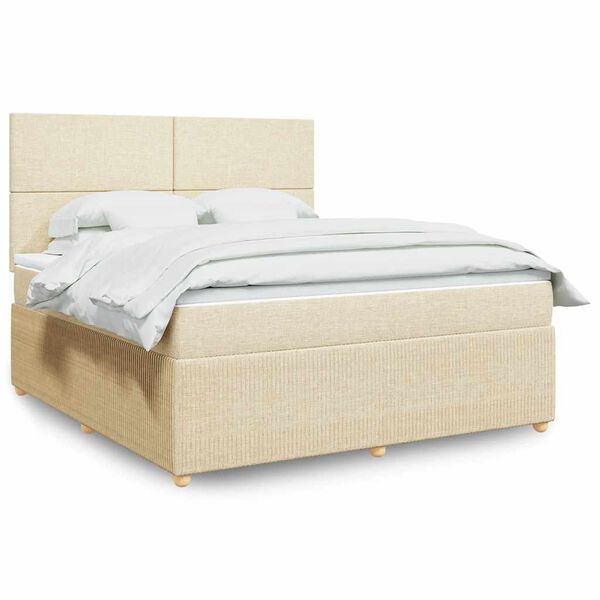 vidaXL Sommier &agrave; lattes de lit avec matelas Cr&egrave;me 180x200 cm Tissu