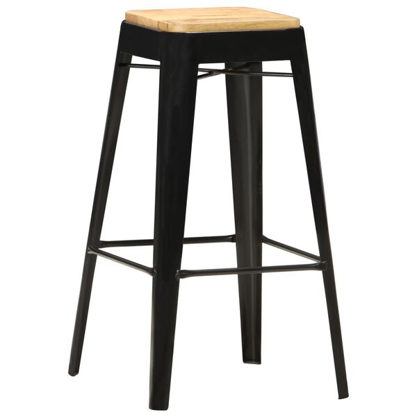 vidaXL Tabourets de bar lot de 4 noir bois de manguier massif