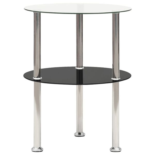 vidaXL Table d'appoint 2 niveaux Transparent et noir 38cm Verre trempé