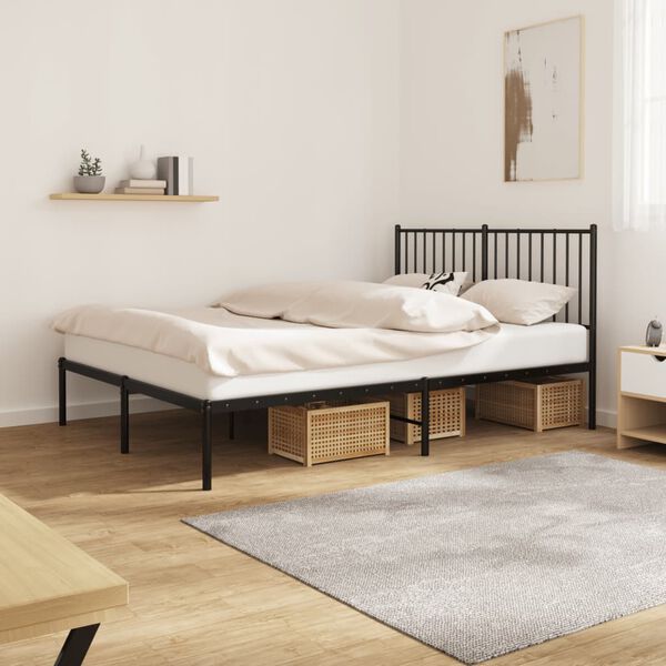 vidaXL Cadre de lit m&eacute;tal sans matelas avec t&ecirc;te de lit noir 140x190cm