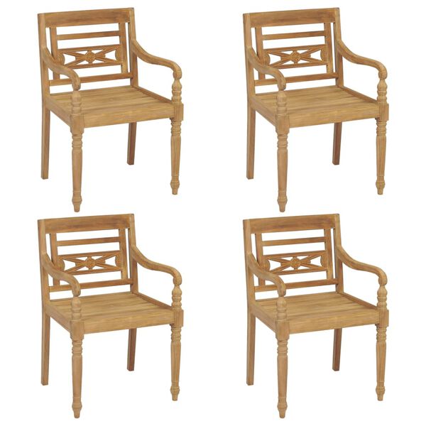 vidaXL Chaises Batavia avec coussins lot de 4 Bois de teck solide