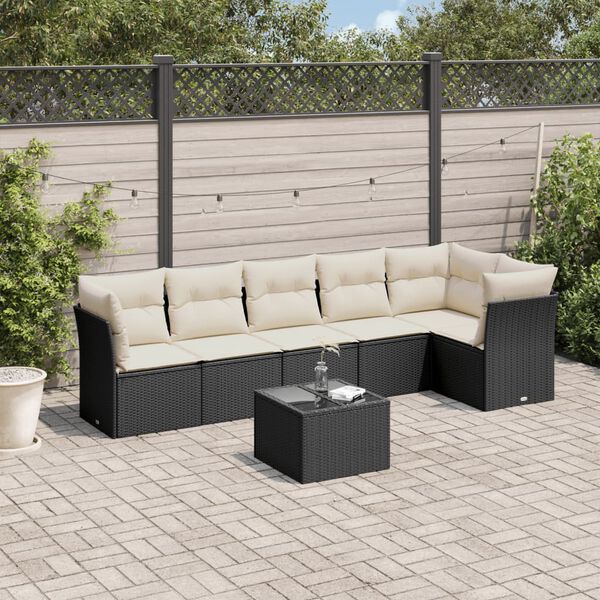 vidaXL Salon de jardin 7 pcs avec coussins noir r&eacute;sine tress&eacute;e