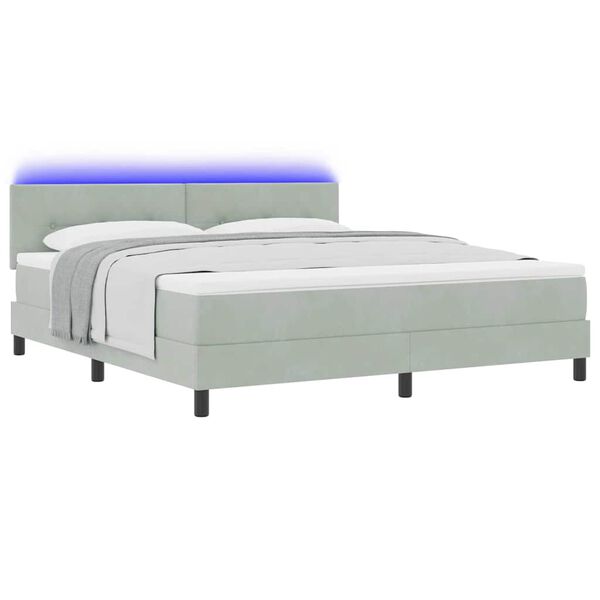 vidaXL Lit &agrave; ressort LED avec matelas Gris clair 180 x 200 cm Velours