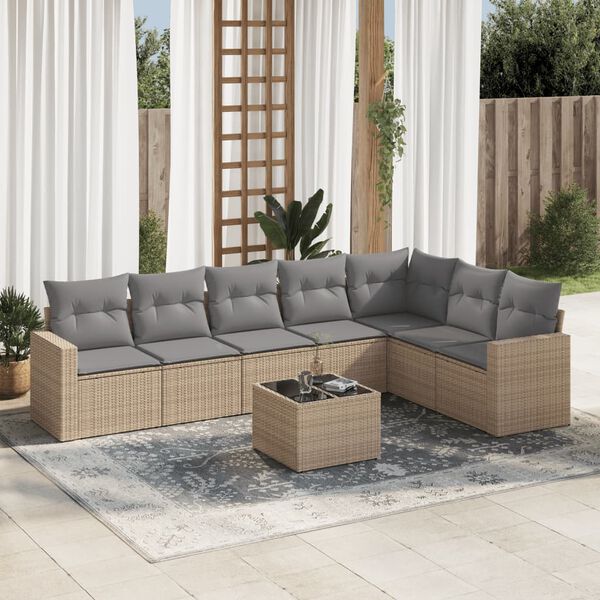 vidaXL Salon de jardin avec coussins 8 pcs beige r&eacute;sine tress&eacute;e