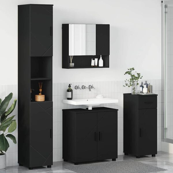vidaXL Ensemble de mobilier de salle de bain avec tiroir 4 pcs Noir