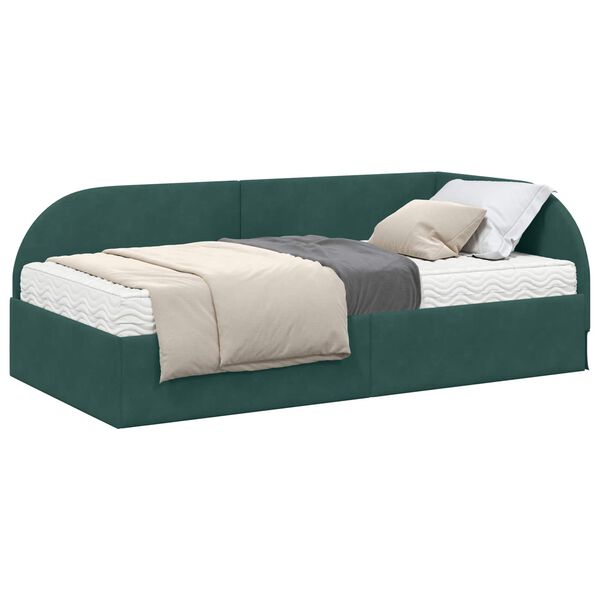 vidaXL Cadre de lit d'angle avec matelas 2 pcs Vert Velours