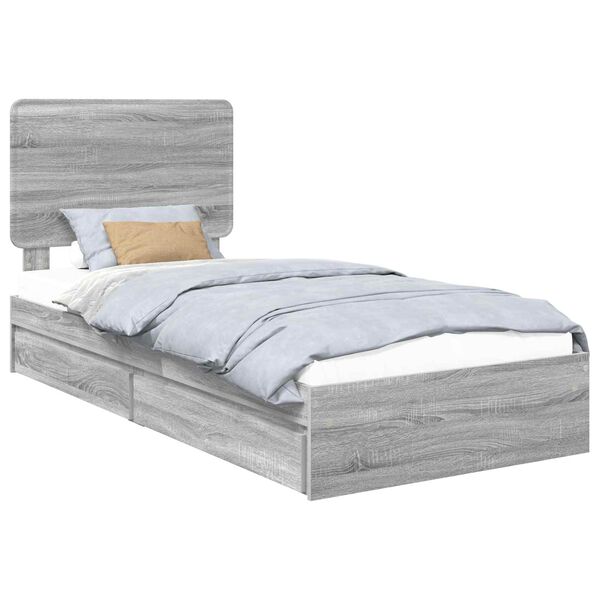 vidaXL Lit de Rangement Gris Sonoma 90 x 190 cm Bois d'ing&eacute;nierie