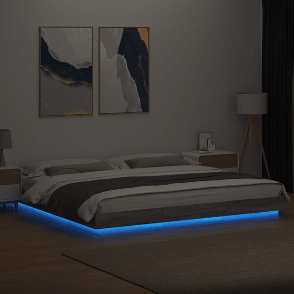 vidaXL Cadre de lit et lumi&egrave;res LED sans matelas sonoma gris 180x200cm