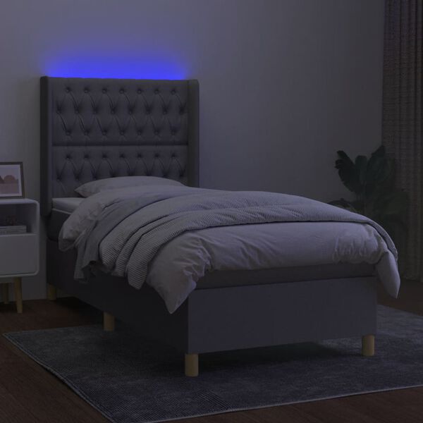 vidaXL Sommier &agrave; lattes de lit matelas LED Gris clair 90x190cm Tissu