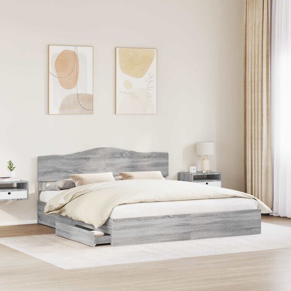 vidaXL Lit de Rangement Gris Sonoma 200 x 200 cm Bois d'ing&eacute;nierie