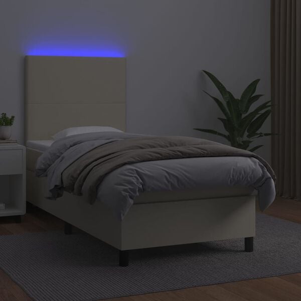 vidaXL Sommier &agrave; lattes de lit avec matelas et LED Cr&egrave;me 100x200 cm