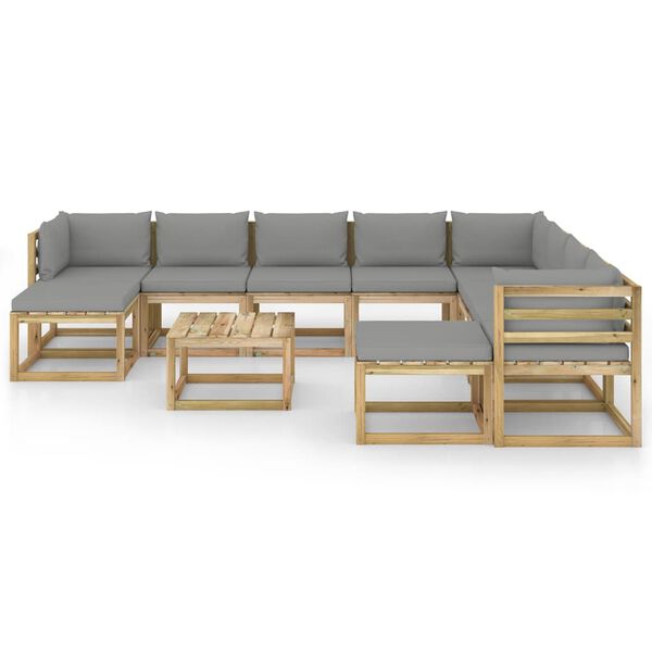 vidaXL Salon de jardin 11 pcs avec coussins bois de pin impr&eacute;gn&eacute;