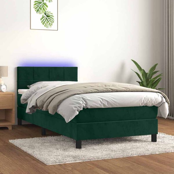 vidaXL Sommier &agrave; lattes de lit et matelas et LED Vert fonc&eacute; 90x200 cm
