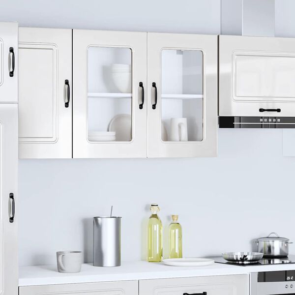 vidaXL Armoire murale de cuisine avec porte vitr&eacute;e "Kalmar" Bois d'ing&eacute;nierie blanc brillant
