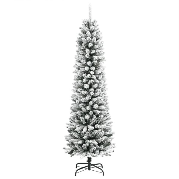 vidaXL Sapin de Noël artificiel mince avec neige floquée 210 cm PVC/PE