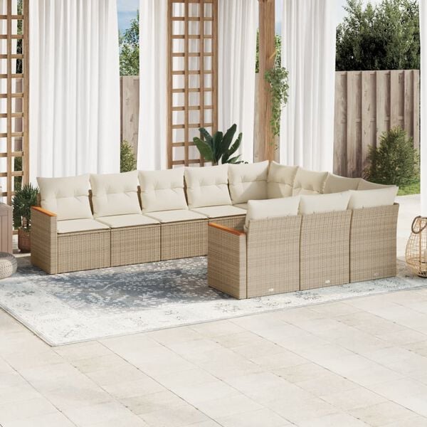 vidaXL Salon de jardin avec coussins 10 pcs beige r&eacute;sine tress&eacute;e