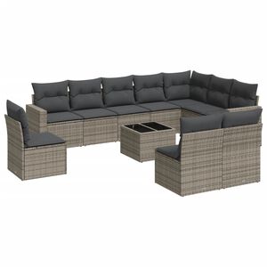 vidaXL Salon de jardin 11 pcs avec coussins gris r&eacute;sine tress&eacute;e