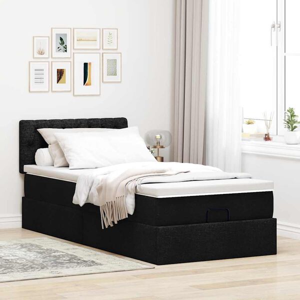 vidaXL Lit ottoman avec matelas noir 100x200 cm tissu