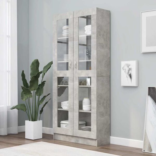 vidaXL Armoire &agrave; vitrine Gris b&eacute;ton 82,5x30,5x185,5 cm Bois ing&eacute;nierie