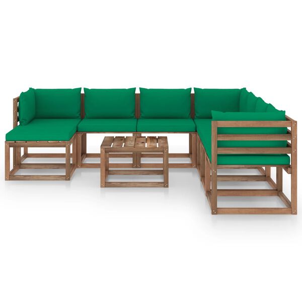 vidaXL Salon de jardin 9 pcs avec coussins Vert