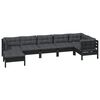 vidaXL Salon de jardin 7 pcs avec coussins Noir Bois de pin massif