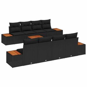 vidaXL Ensemble de canap&eacute; de jardin avec coussin 9 pcs Noir Poly rotin