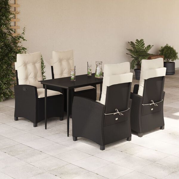 vidaXL Ensemble &agrave; manger de jardin coussins 5pcs Noir R&eacute;sine tress&eacute;e