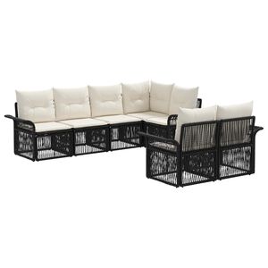 vidaXL Ensemble de canap&eacute; de jardin 7 pc 7 place Noir polyrotin