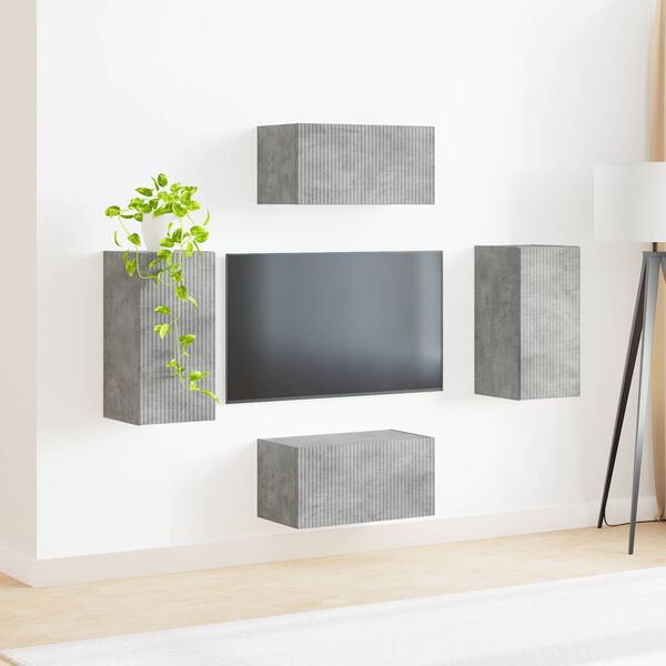 vidaXL Ensemble meuble TV 4 pcs Gris b&eacute;ton Bois d'ing&eacute;nierie