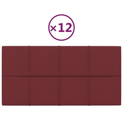 vidaXL Panneaux muraux 12 pcs Rouge bordeaux 60x30 cm Tissu 2,16 m²