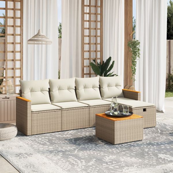 vidaXL Salon de jardin avec coussins 6 pcs beige r&eacute;sine tress&eacute;e