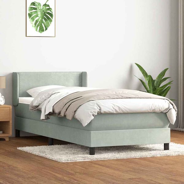 vidaXL Sommier &agrave; lattes de lit et matelas gris clair 90x220 cm velours