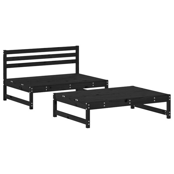 vidaXL Salon de jardin 2 pcs avec coussins noir bois massif