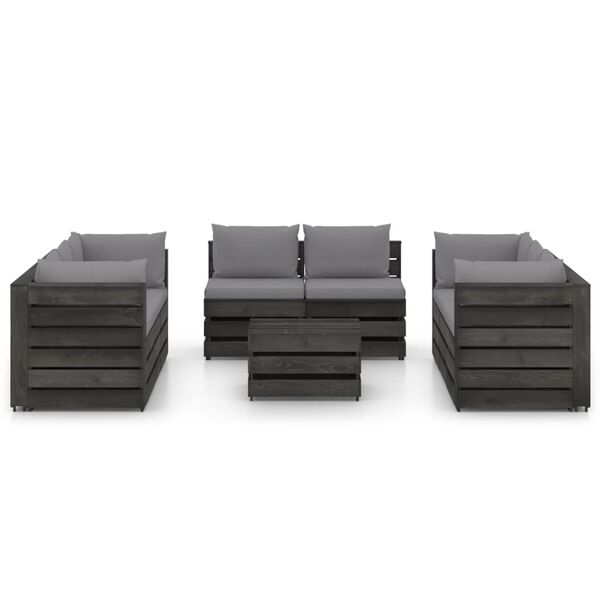vidaXL Salon de jardin 9 pcs avec coussins Bois impr&eacute;gn&eacute; de gris
