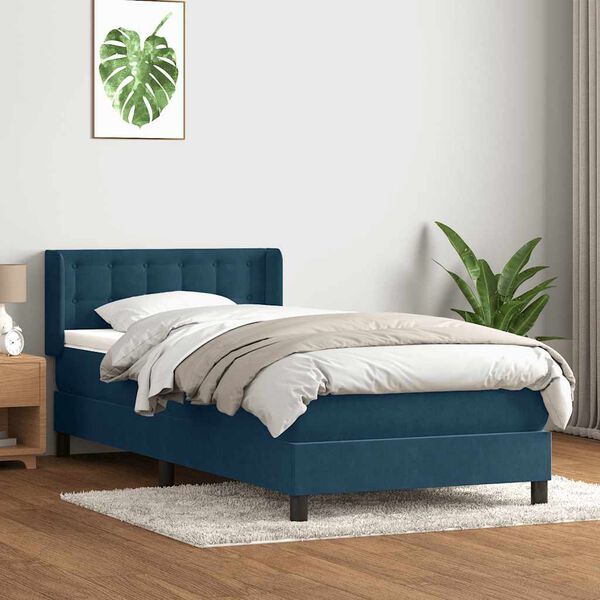 vidaXL Sommier &agrave; lattes de lit et matelas bleu fonc&eacute; 90x220 cm velours