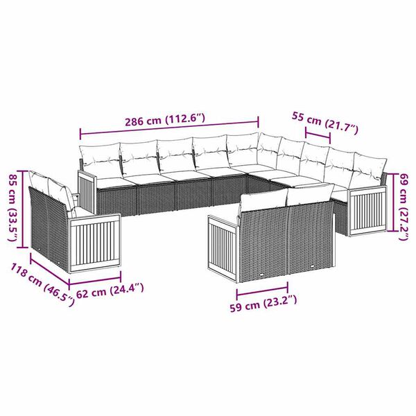 vidaXL Salon de jardin avec coussins 13 pcs noir résine tressée
