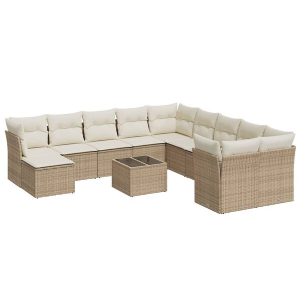vidaXL Salon de jardin avec coussins 12 pcs beige r&eacute;sine tress&eacute;e