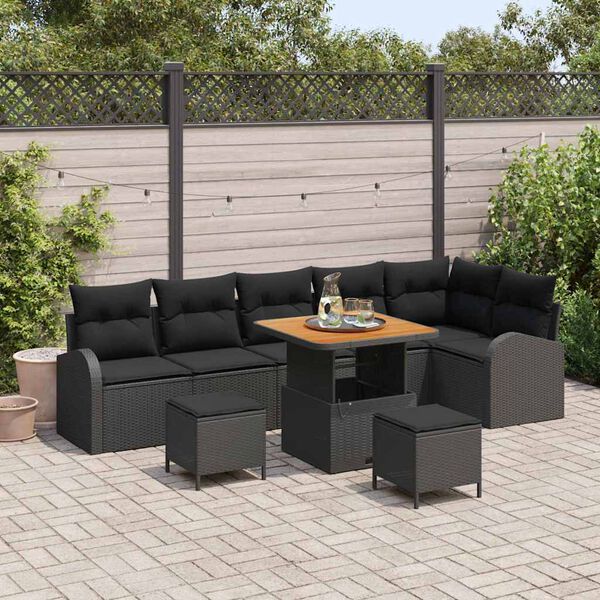 vidaXL Ensemble de canap&eacute; de jardin avec coussin 9 pcs Noir