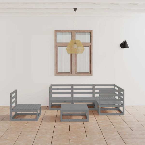 vidaXL Salon de jardin 6 pcs gris bois de pin massif