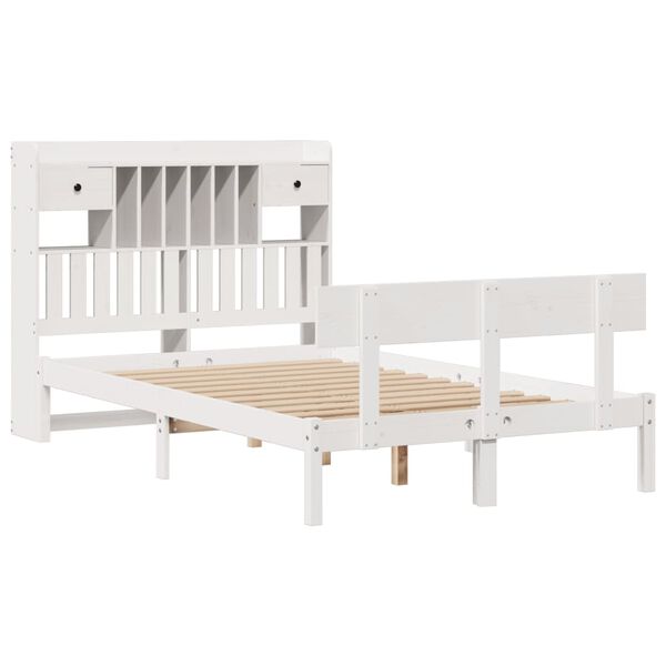 vidaXL Lit bibliothèque sans matelas blanc 135x190 cm bois pin massif