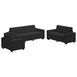 vidaXL Canap&eacute; 3 pcs Noir Tissu en lin m&eacute;lang&eacute;