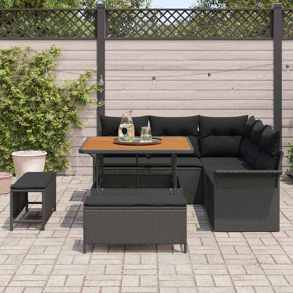 vidaXL Ensemble de canap&eacute; de jardin avec coussin 8 pcs Noir polyrotin